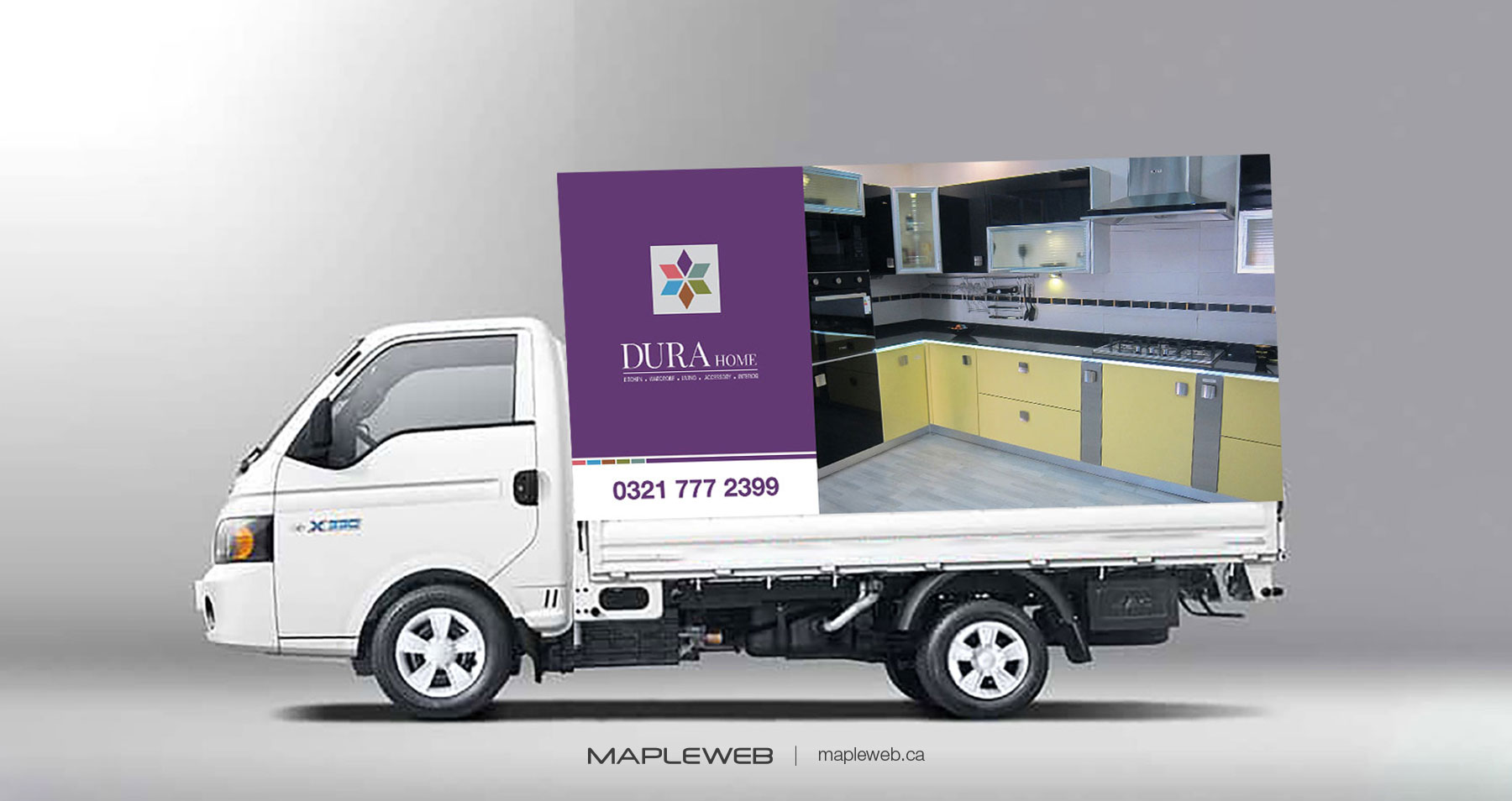 Dura Home Brand design by Mapleweb Van Mock Displaying  Kitchen Design